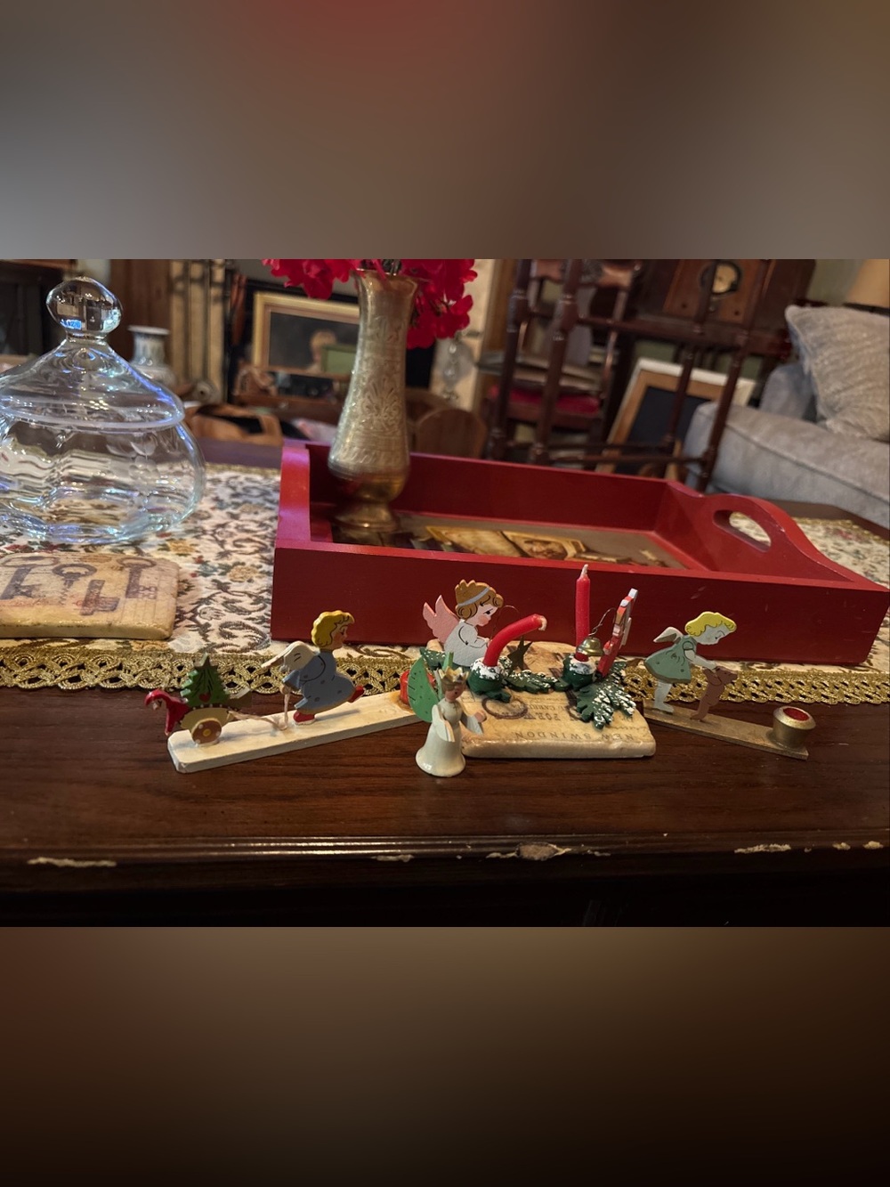 Vintage Hand Painted Wooden Christmas Angel Candle Holders Lot of 5 German Style